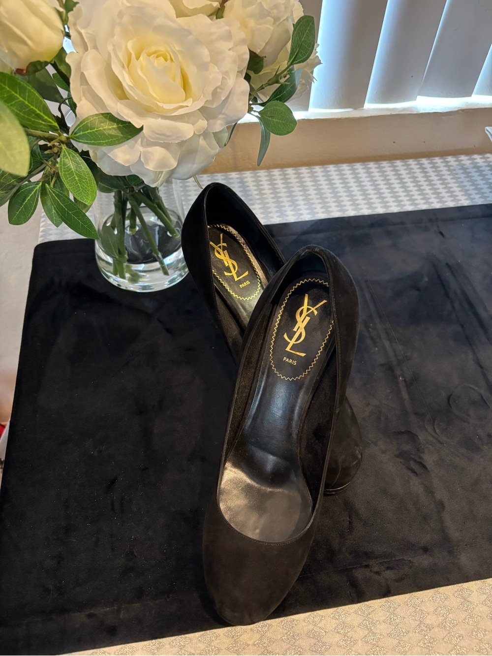 Yves Saint Laurent Black Suede Round-Toe Heels